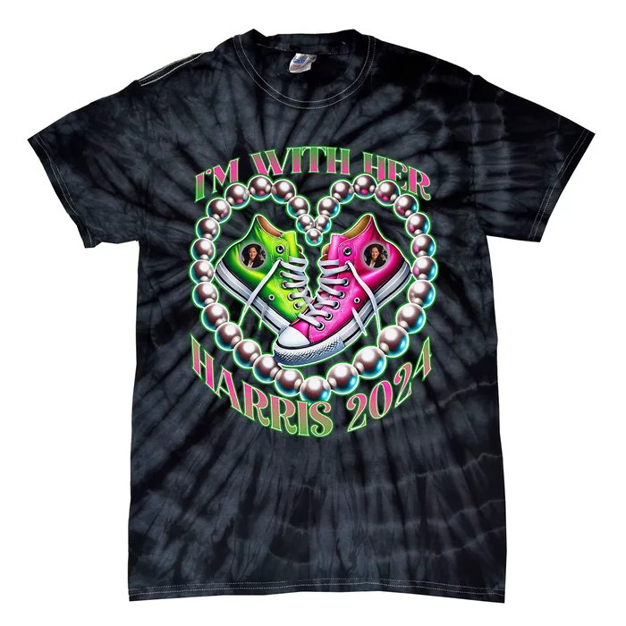 Kamala Harris Im With Her P.Ink And Green Aka Sorors Gift Tie-Dye T-Shirt