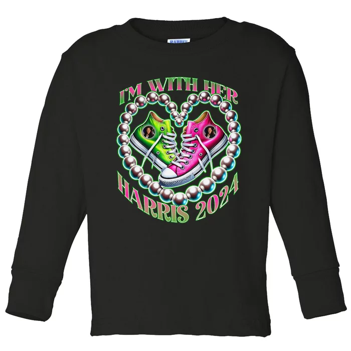 Kamala Harris Im With Her P.Ink And Green Aka Sorors Gift Toddler Long Sleeve Shirt