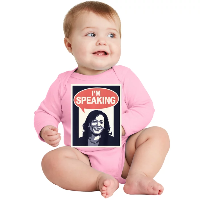 Kamala Harris IM Speaking 2024 First Female President Baby Long Sleeve Bodysuit