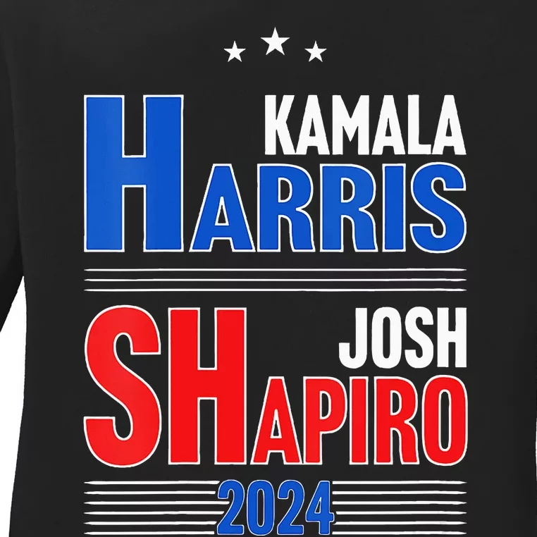 Kamala Harris Josh Shapiro 2024 Funny Harris Shapiro 24 Ladies Long Sleeve Shirt