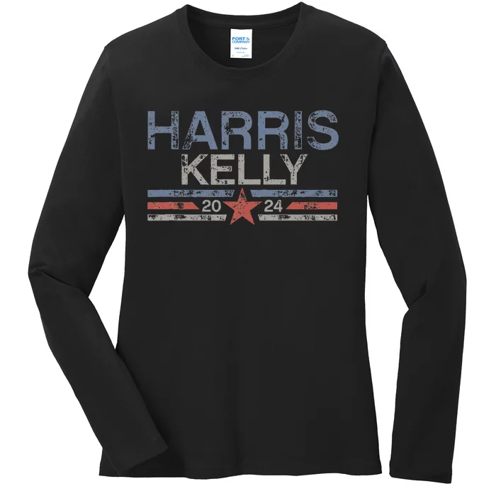 Kamala Harris Kelly 2024 Retro Grunge Harris Kelly 2024 Ladies Long Sleeve Shirt