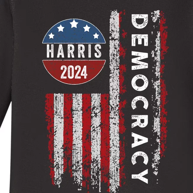 Kamala Harris Kamala 2024 Us Flag Democratic President Baby Long Sleeve Bodysuit