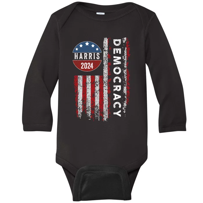 Kamala Harris Kamala 2024 Us Flag Democratic President Baby Long Sleeve Bodysuit