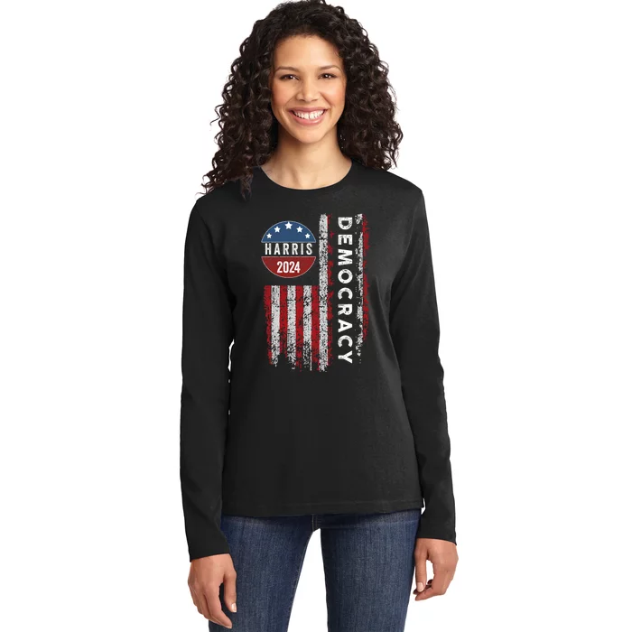 Kamala Harris Kamala 2024 Us Flag Democratic President Ladies Long Sleeve Shirt