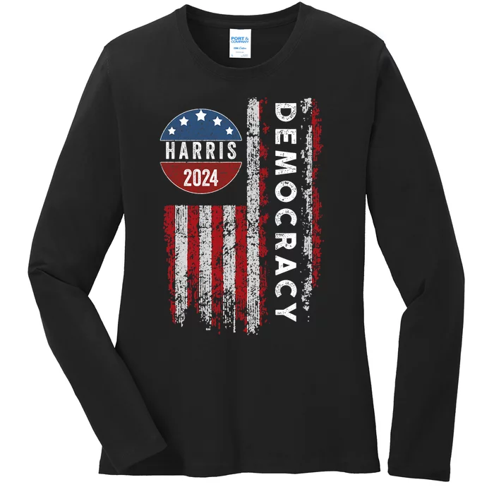 Kamala Harris Kamala 2024 Us Flag Democratic President Ladies Long Sleeve Shirt