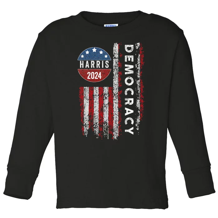 Kamala Harris Kamala 2024 Us Flag Democratic President Toddler Long Sleeve Shirt