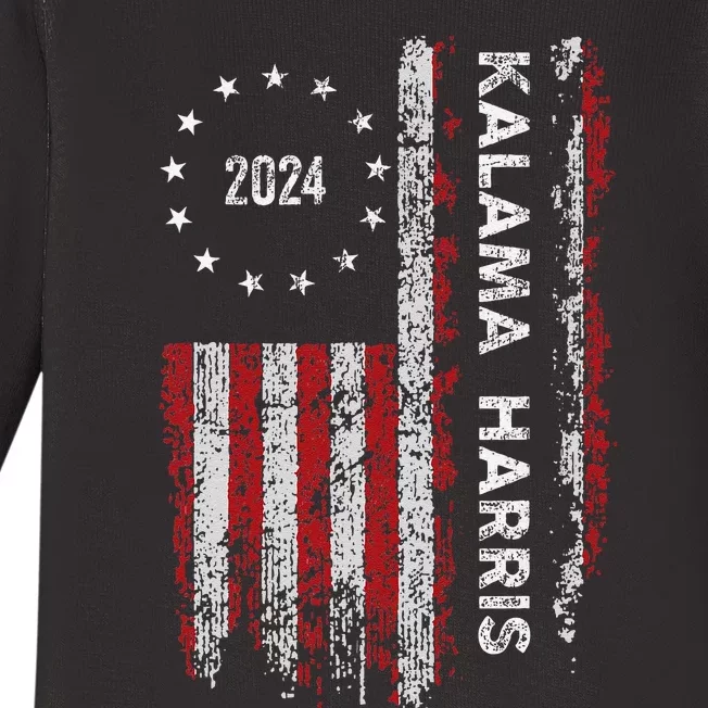 Kamala Harris Kamala 2024 Us Flag Democratic President Baby Long Sleeve Bodysuit