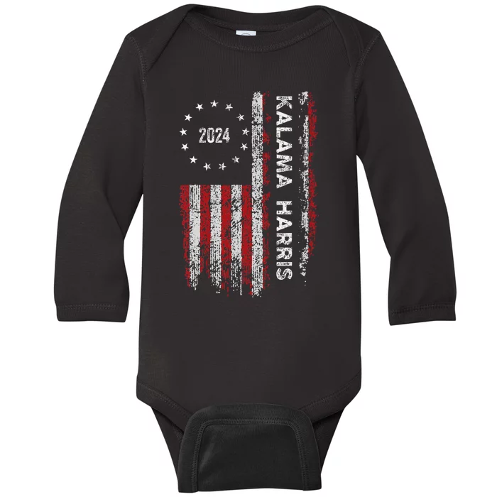 Kamala Harris Kamala 2024 Us Flag Democratic President Baby Long Sleeve Bodysuit