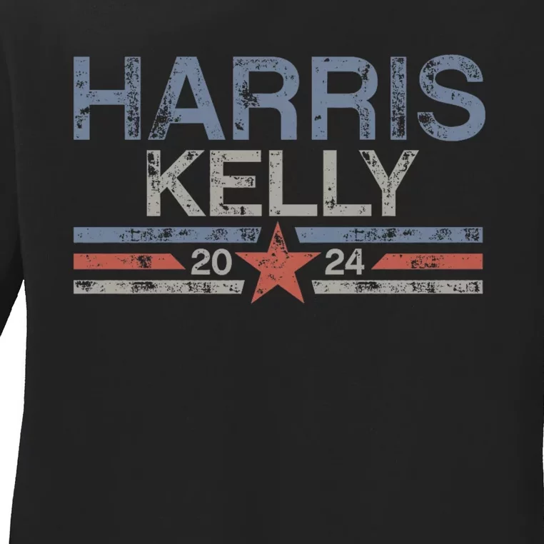 Kamala Harris Kelly 2024 Retro Grunge Harris Kelly 2024 Ladies Long Sleeve Shirt