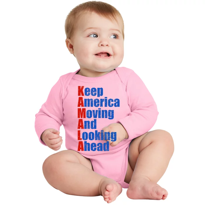 Kamala Harris Keep America Moving And Looking Ahead 2024 Baby Long Sleeve Bodysuit