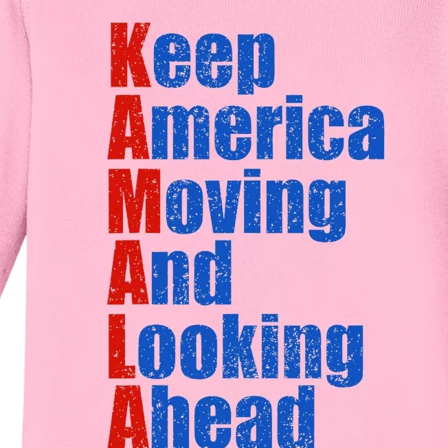 Kamala Harris Keep America Moving And Looking Ahead 2024 Baby Long Sleeve Bodysuit