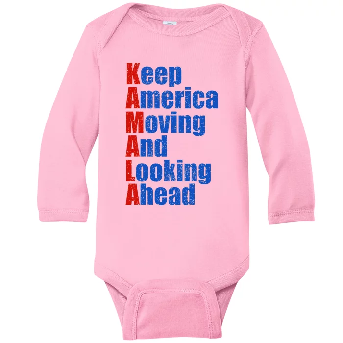 Kamala Harris Keep America Moving And Looking Ahead 2024 Baby Long Sleeve Bodysuit