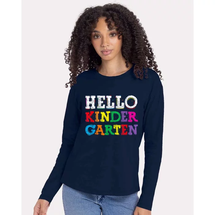 Kids Hello Kindergarten Back To School First Day Womens Cotton Relaxed Long Sleeve T-Shirt