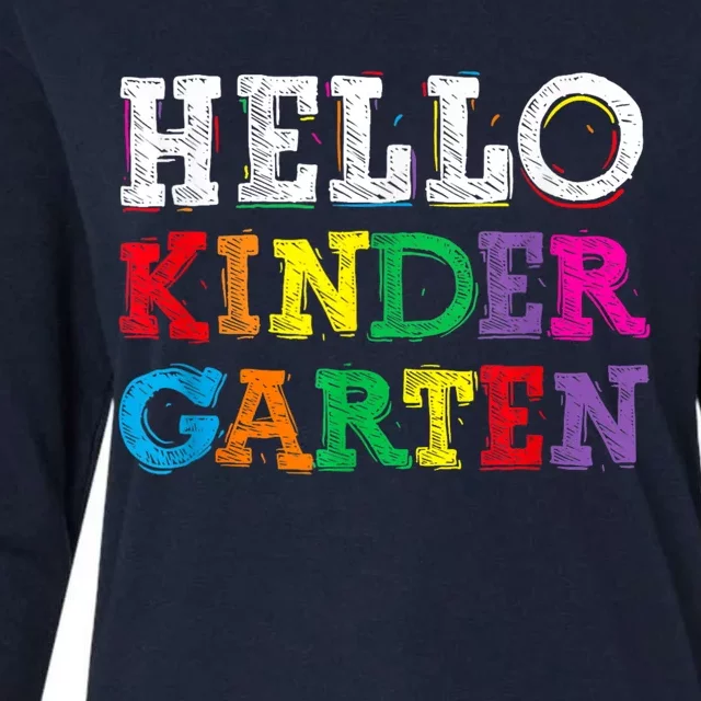 Kids Hello Kindergarten Back To School First Day Womens Cotton Relaxed Long Sleeve T-Shirt