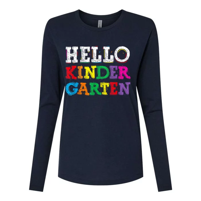 Kids Hello Kindergarten Back To School First Day Womens Cotton Relaxed Long Sleeve T-Shirt