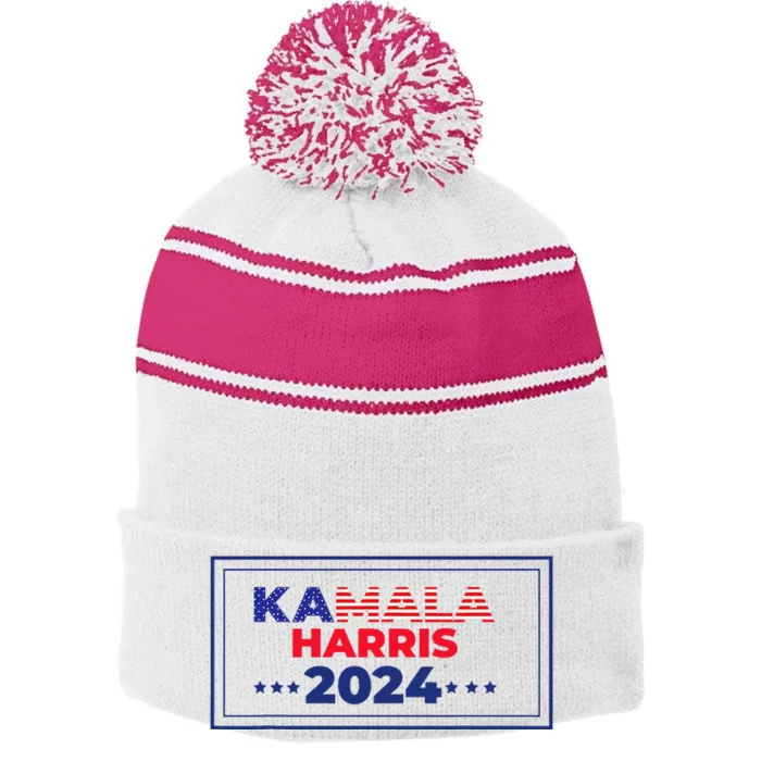 Kamala Harris La 2024election 2024 Stripe Pom Pom Beanie