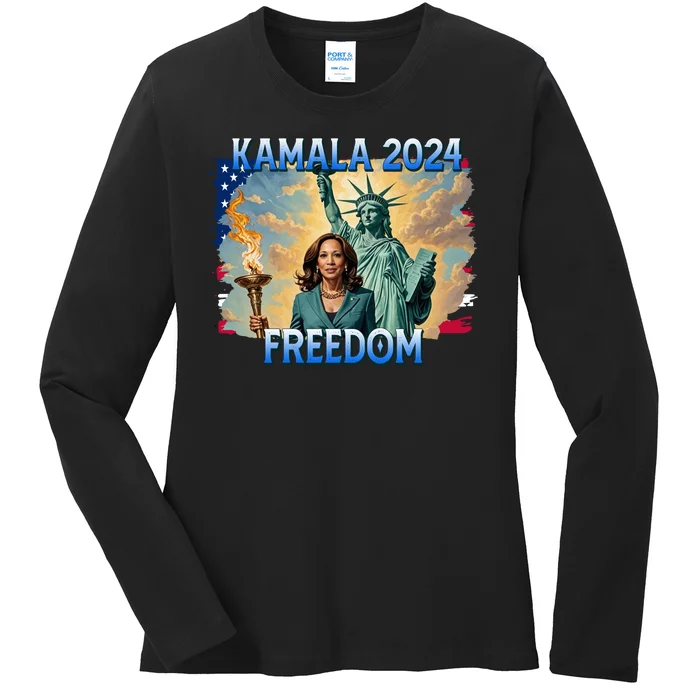 Kamala Harris Lady Liberty Freedom 2024 Ladies Long Sleeve Shirt