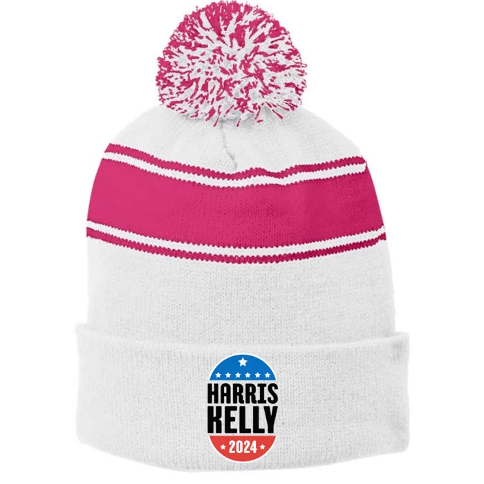 Kamala Harris Mark Kelly 2024 Election Democrat Stripe Pom Pom Beanie