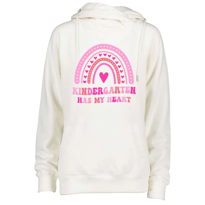 Kindergarten Has My Heart Rainbow Valentines Day Teacher Gift Womens Funnel Neck Pullover Hood