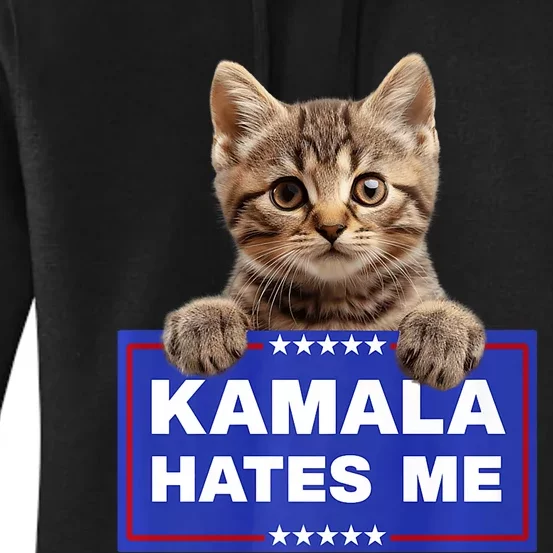 Kamala Hates Me Kamala Hate Cats Trump 2024 American Flag Women's Pullover Hoodie