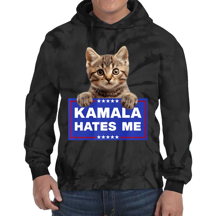 Kamala Hates Me Kamala Hate Cats Trump 2024 American Flag Tie Dye Hoodie