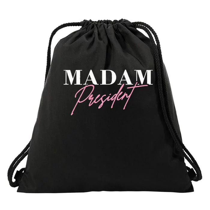 Kamala Harris Madam President Cursive Script Drawstring Bag