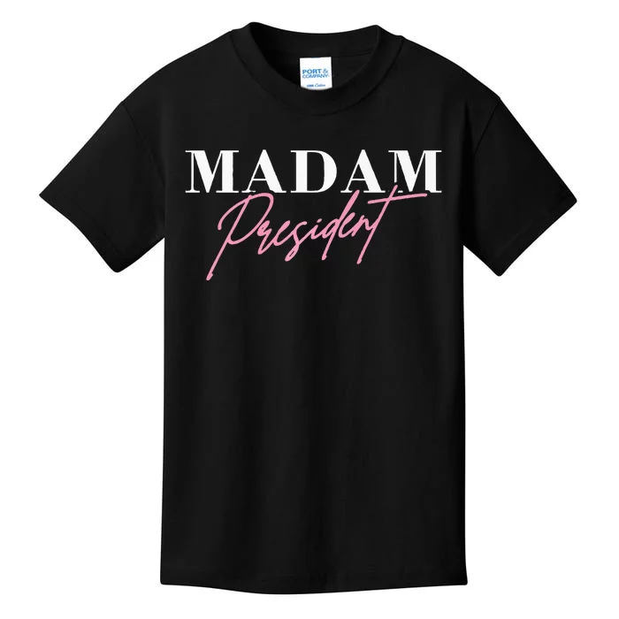 Kamala Harris Madam President Cursive Script Kids T-Shirt