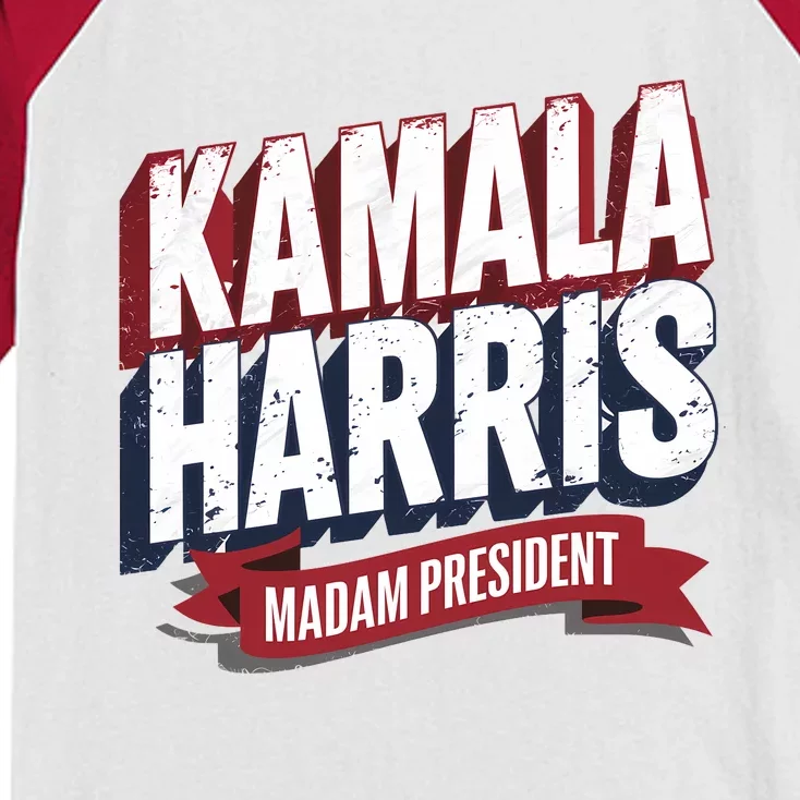 Kamala Harris Madam President Kids Colorblock Raglan Jersey