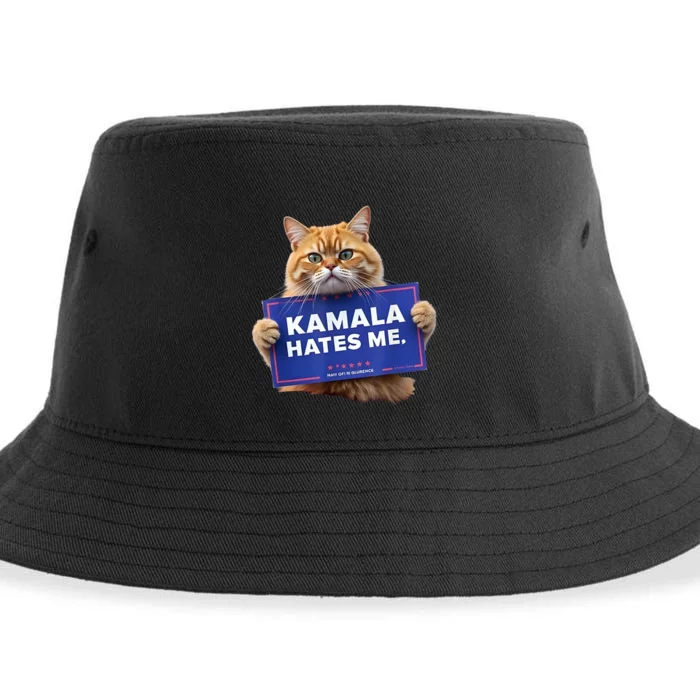 Kamala Hates Me Trump Republican Funny Cat Sustainable Bucket Hat