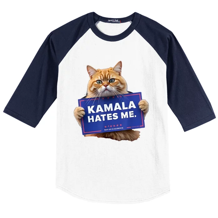 Kamala Hates Me Trump Republican Funny Cat Baseball Sleeve Shirt