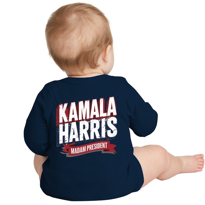 Kamala Harris Madam President Front And Back Front & Back Baby Long Sleeve Bodysuit