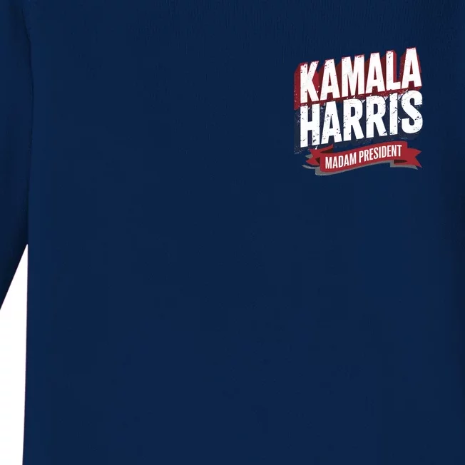 Kamala Harris Madam President Front And Back Front & Back Baby Long Sleeve Bodysuit