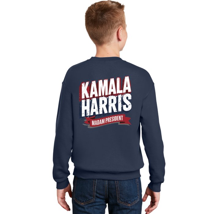 Kamala Harris Madam President Front And Back Front & Back Kids Sweatshirt