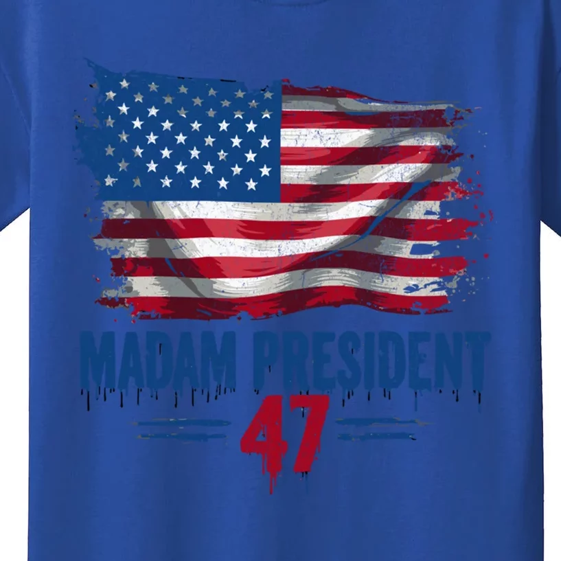 Kamala Harris Madam President 2024 Usa Flag Democratic Gift Kids T-Shirt