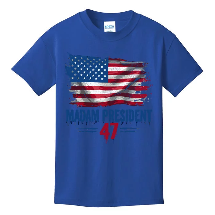 Kamala Harris Madam President 2024 Usa Flag Democratic Gift Kids T-Shirt