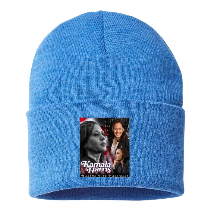 Kamala Harris Madame Vice President Funny Gift And Gift Sustainable Knit Beanie