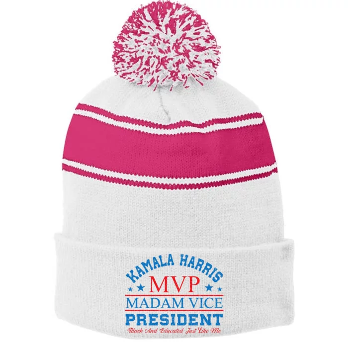 Kamala Harris Mvp Madam Vice President Stripe Pom Pom Beanie