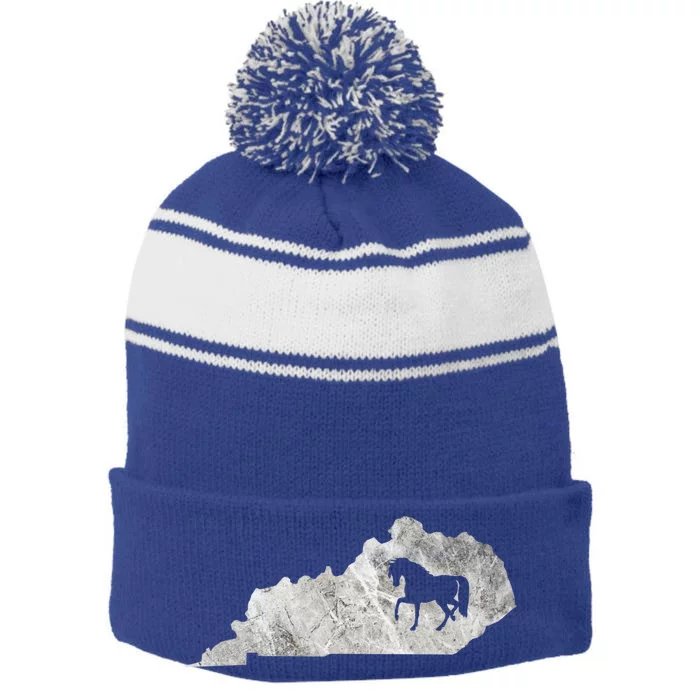 Kentucky Horse Map Horseback Riding Equestrian Racing Gift Stripe Pom Pom Beanie