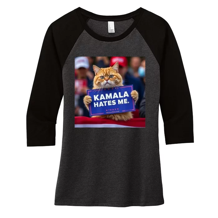 Kamala Hates Me Funny Political Saying Cat Lover Women's Tri-Blend 3/4-Sleeve Raglan Shirt