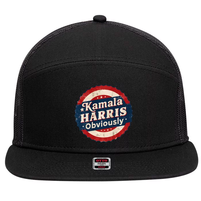 Kamala Harris Obviously Retro 2024 Election Badge Premium 7 Panel Mesh Trucker Snapback Hat