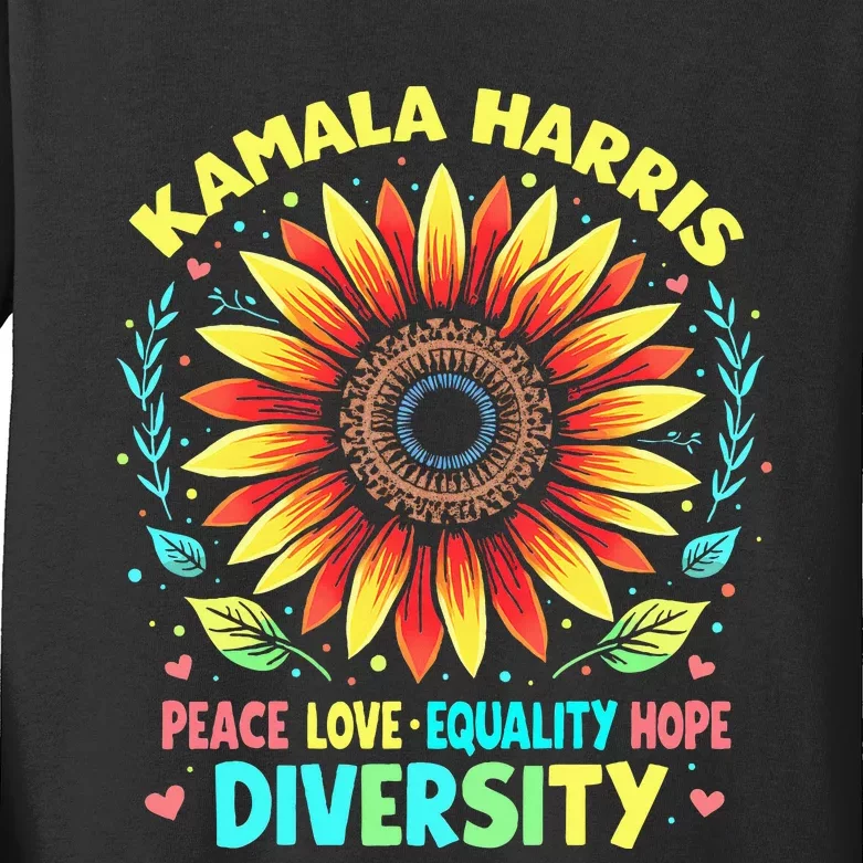 Kamala Harris Peace Love Equality Hope Diversity Kids Long Sleeve Shirt