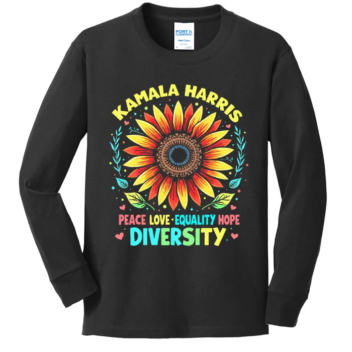 Kamala Harris Peace Love Equality Hope Diversity Kids Long Sleeve Shirt