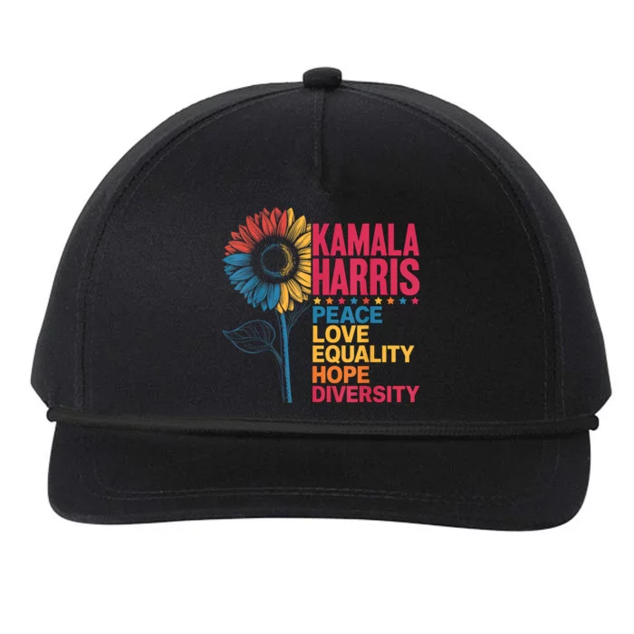 Kamala Harris Peace Love Equality Hope Diversity Snapback Five-Panel Rope Hat