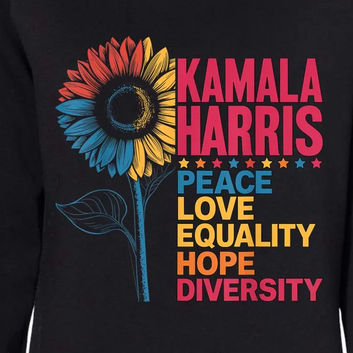 Kamala Harris Peace Love Equality Hope Diversity Womens California Wash Sweatshirt