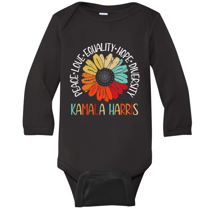 Kamala Harris Peace Love Equality Hope Diversity Baby Long Sleeve Bodysuit