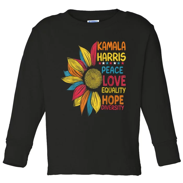 Kamala Harris Peace Love Equality Hope Diversity Toddler Long Sleeve Shirt