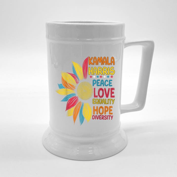 Kamala Harris Peace Love Equality Hope Diversity Front & Back Beer Stein