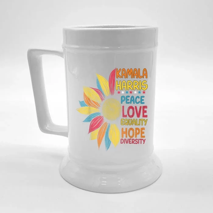 Kamala Harris Peace Love Equality Hope Diversity Front & Back Beer Stein