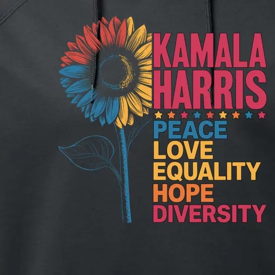 Kamala Harris Peace Love Equality Hope Diversity Performance Fleece Hoodie