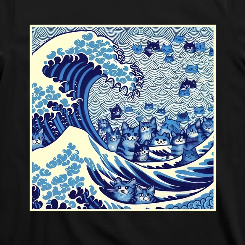 Kamala Harris President 2024 Blue Cats Wave For Kamala Funny Cat Lady T-Shirt